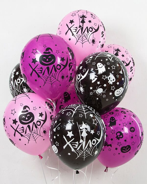 612737_Шар_(12_30_см)_Веселый_Хэллоуин_Розовый_Черный_пастель_5_ст_25_шт_1