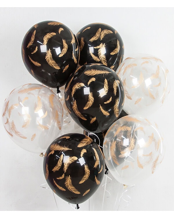 612760_Шар_(12_30_см)_Золотые_перья_Черный_Прозрачный_кристалл_5_ст_25_шт_1