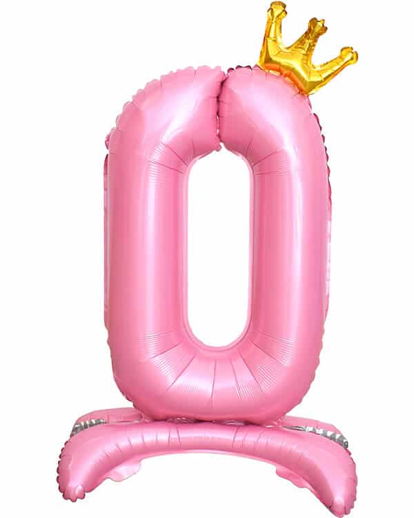 131250_Шар_(32_81_см)_Цифра_0_Золотая_корона_на_подставке_Розовый_1_шт_в_упак