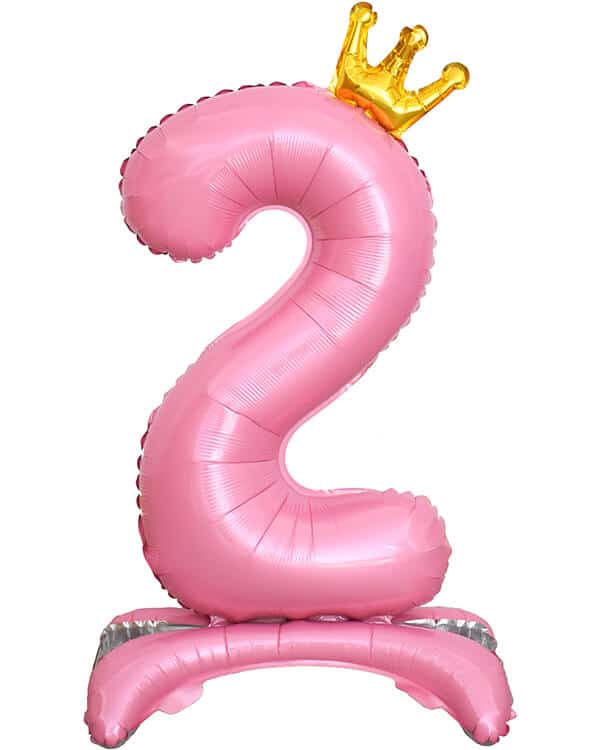 131252_Шар_(32_81_см)_Цифра_2_Золотая_корона_на_подставке_Розовый_1_шт_в_упак