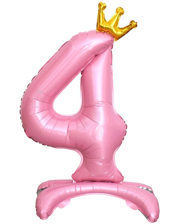 131254_Шар_(32_81_см)_Цифра_4_Золотая_корона_на_подставке_Розовый_1_шт_в_упак