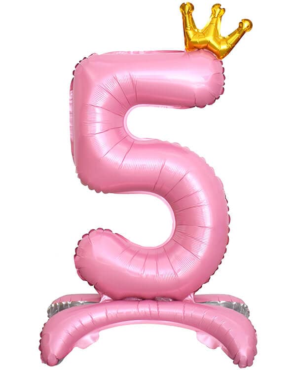 131255_Шар_(32_81_см)_Цифра_5_Золотая_корона_на_подставке_Розовый_1_шт_в_упак