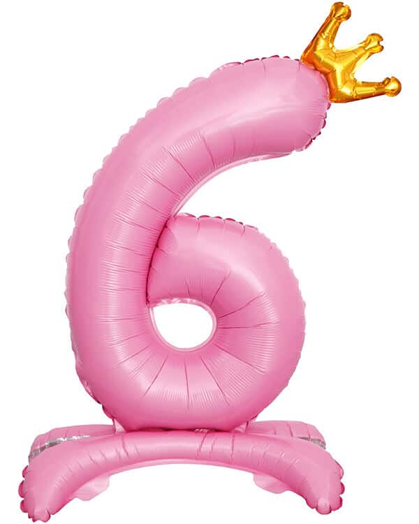131256_Шар_(32_81_см)_Цифра_6_Золотая_корона_на_подставке_Розовый_1_шт_в_упак