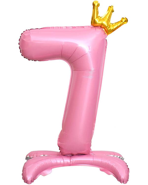 131257_Шар_(32_81_см)_Цифра_7_Золотая_корона_на_подставке_Розовый_1_шт_в_упак