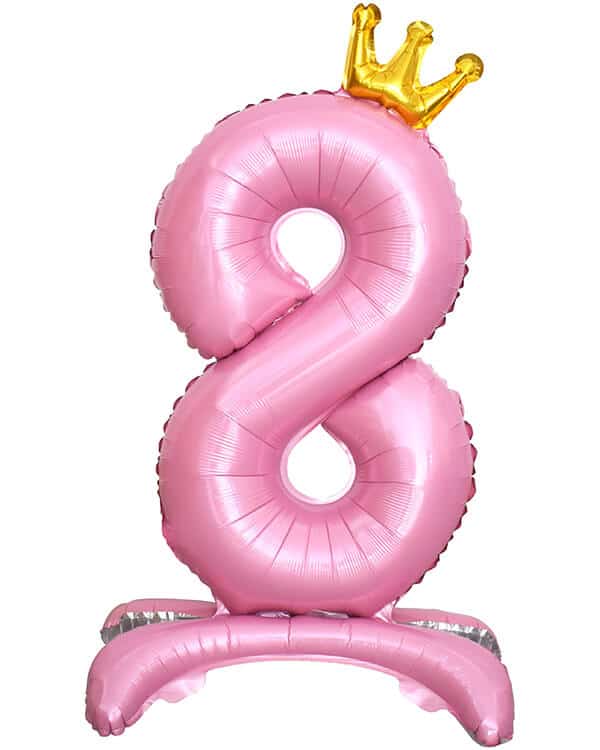131258_Шар_(32_81_см)_Цифра_8_Золотая_корона_на_подставке_Розовый_1_шт_в_упак